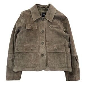 CUERO Suede Utility Jacket Brown Button Front Collared Women Casual Outdoor